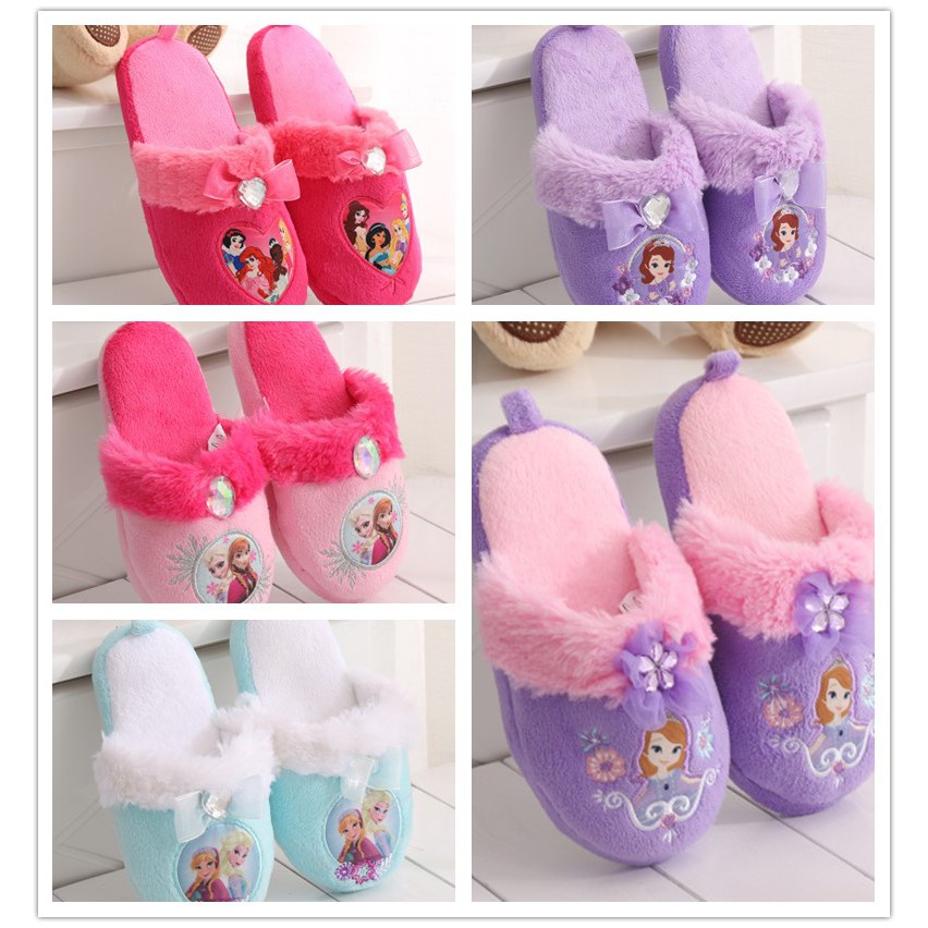 Girls Princess Sofia Plush Kids Non-Slip Home Indoor Shoes Frozen House Selipar | Shopee Malaysia