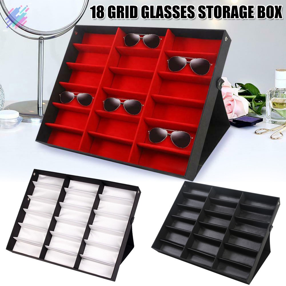 flash sale 18 Grids Eyeglass Sunglasses Glasses Storage Display Box Holder Case Organizer