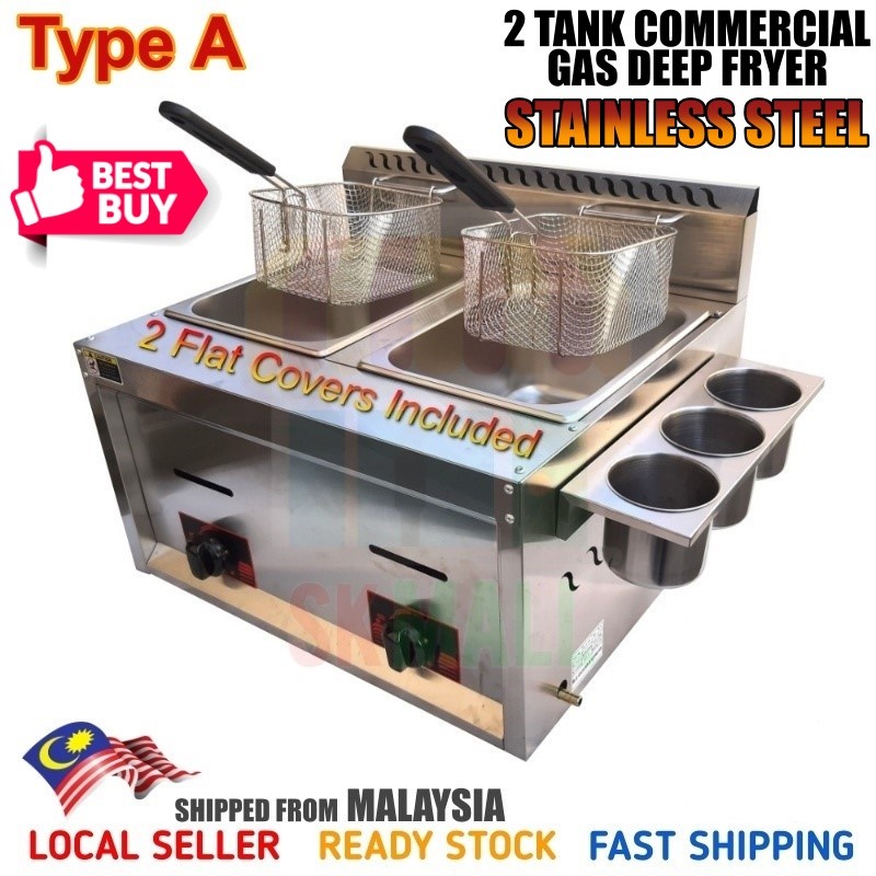 2x8L Double Tank Commercial Gas Deep Fryer Dapur Goreng Gas Frying