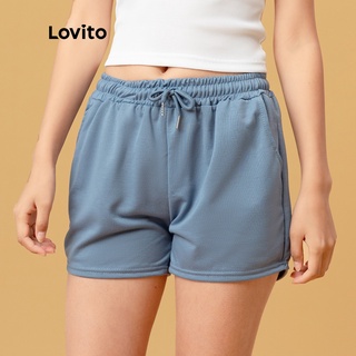 Lovito Casual Solid Drawstring Shorts L00242 (White/Black/Grey/Pink/Blue) #4
