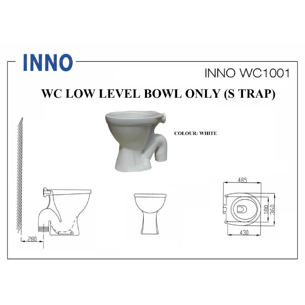 BRAND INNO LOW LEVEL VC CERAMIC WC WASH DOWN WC BOWL ONLY Shopee Malaysia