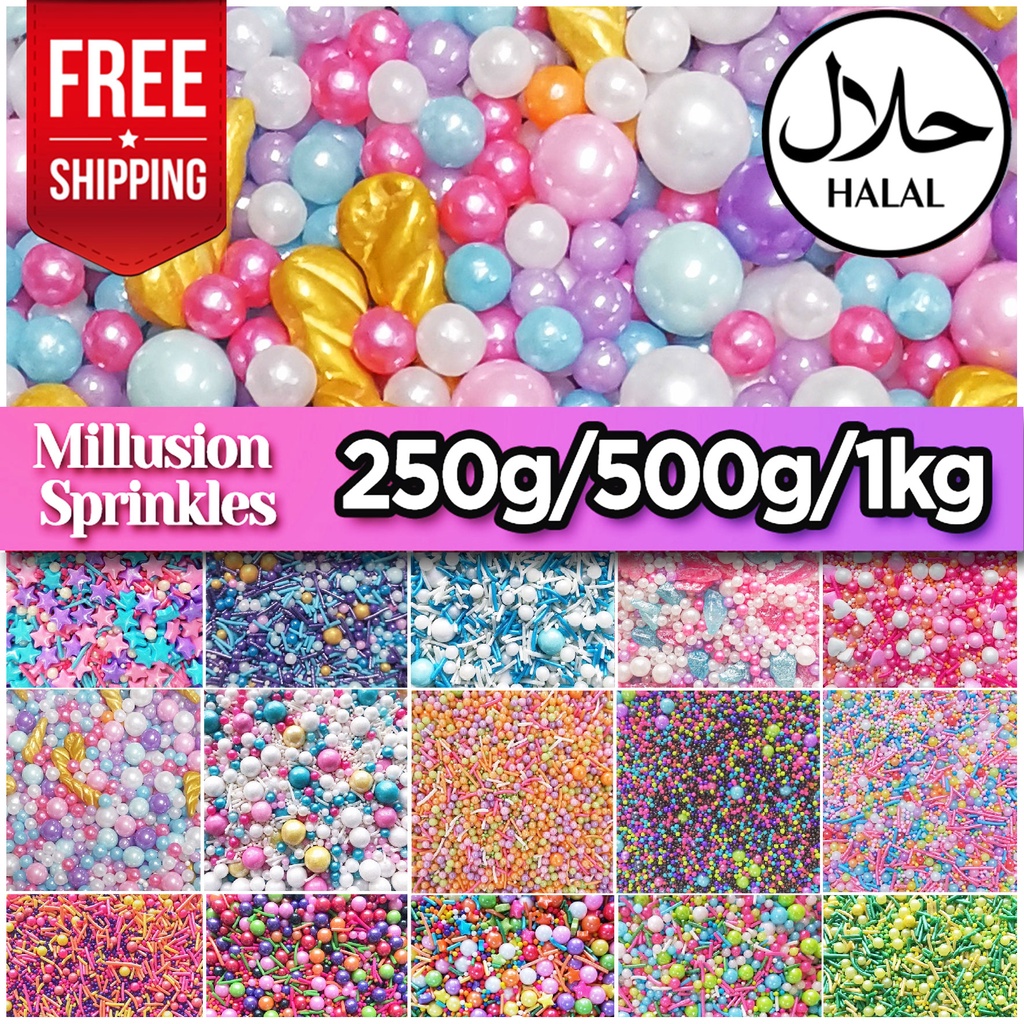 Millusion Mix Cake Sprinkles Halal Cake Decoration Manik Kek Murah Gula Hiasan Raya Bakery Color Ball 糖珠