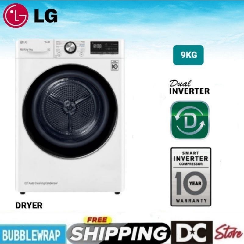 LG Dryer 9kg Dual Inverter Heat Pump VDH9066WS with Auto Cleaning