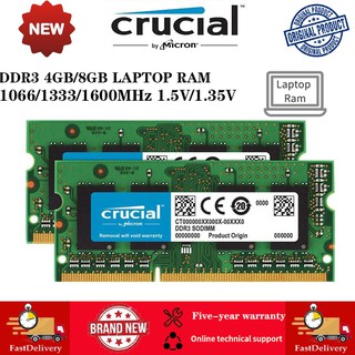 Crucial DDR3 4GB 8GB 1333/1600MHz  Laptop RAM DDR3L PC3-12800S SODIMM Memory 1066Mhz