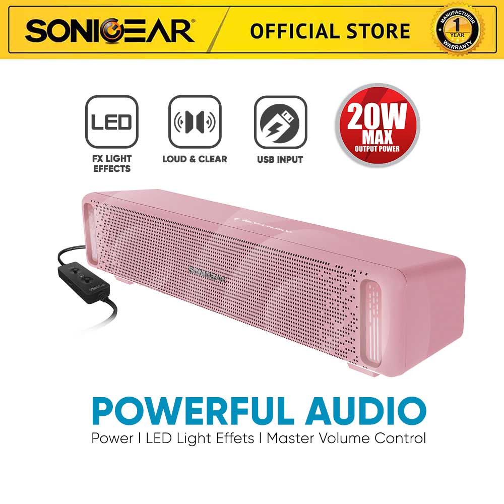 SonicGear SonicBar U200 Powerful Audio With LED Light Effects | 20 Watts | Master Volume Control | 1 Year Warranty