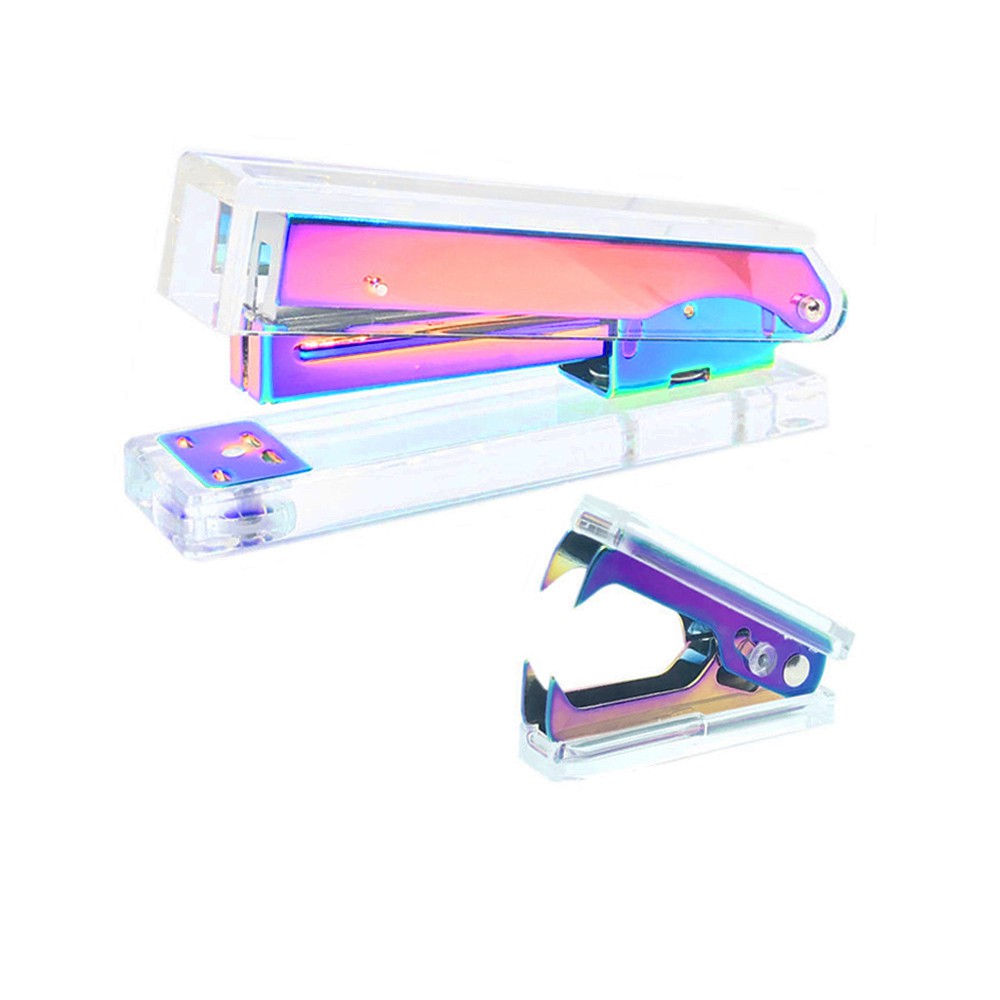 Office Stapler Staples Remover Set Clear Acrylic Rainbow Tone