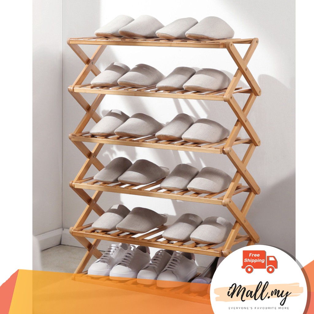 Foldable Multi Layer Open Shoe Rack Bamboo Easy Installation Storage Foyer Entrance Office Portable Home Shoe Storage Shopee Malaysia