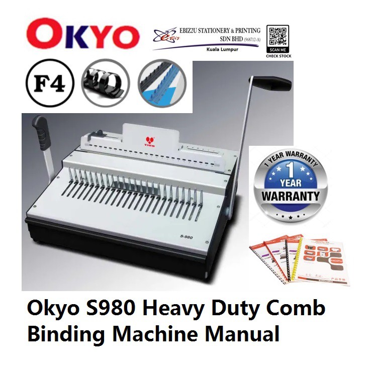 Okyo S980 Heavy Duty Comb Binding Machine Manual (binding machine