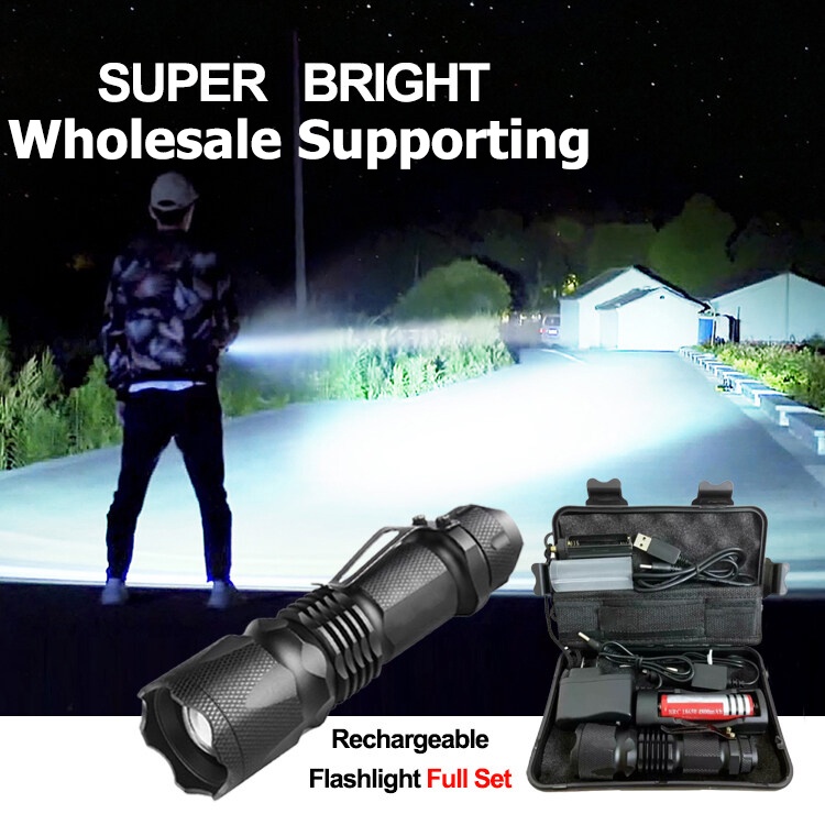 Super Bright T6 Mini Tactical Flashlight Full SET Rechargeable LED Torch Work Light Zoomable Torchlight Powerful Light