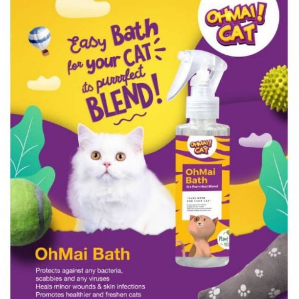 OHMAICAT Ubat Kurap Kucing Fungus Luka Sporo Bulu Gugur Spray Tanpa Bilas Dengan Air Senang Digunakan