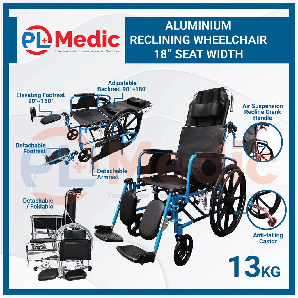 [READY STOCK] Aluminium Lightweight Reclining Wheelchair with MAG