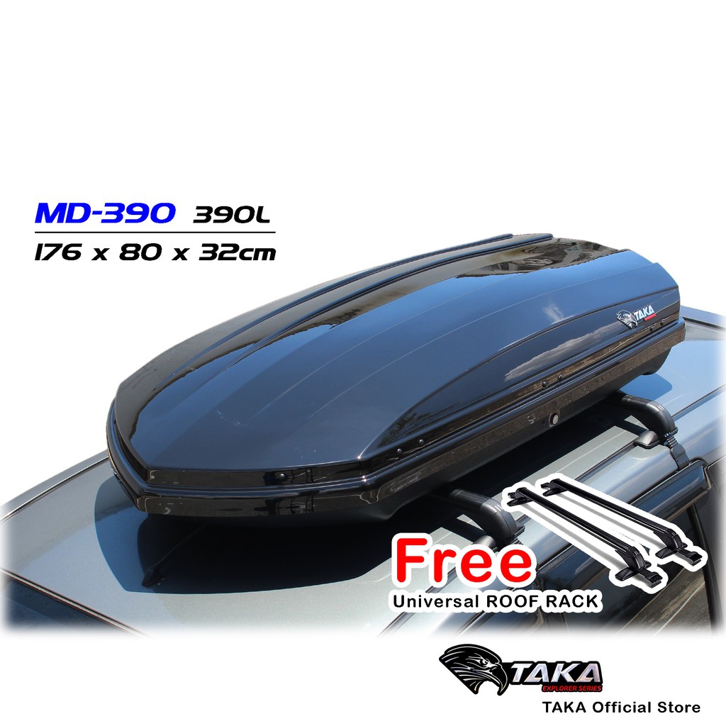 TAKA MD390 Car Roof Box [Explorer Series] [L Size] [Glossy Black] [FREE Universal Roof Rack