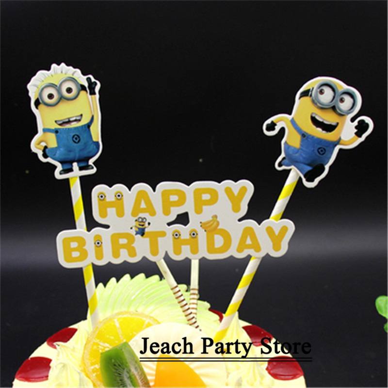Birthday Minion Cake Toppers Cupcake Decorations Topper Cake Flags