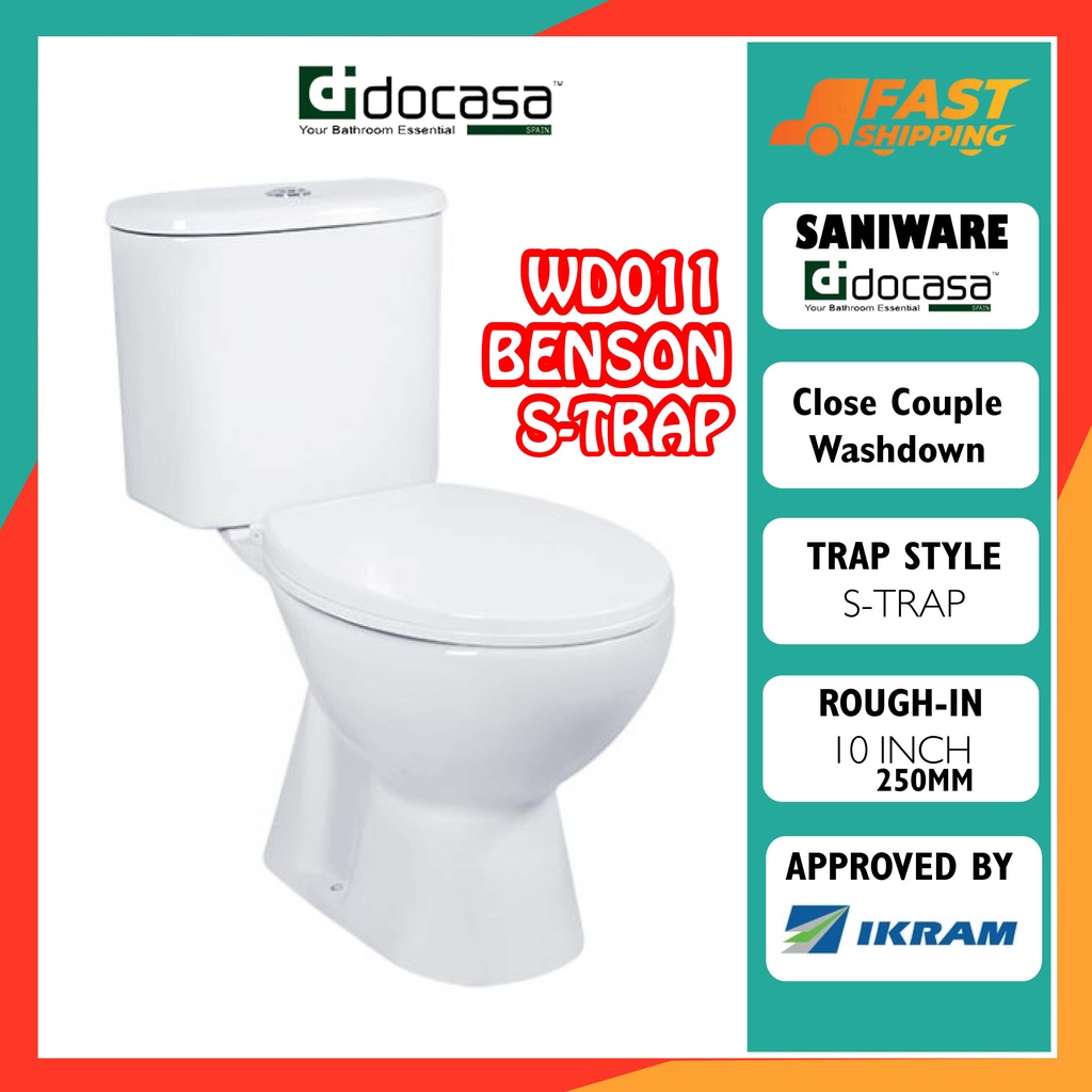 DOCASA BENSON WC CloseCouple Toilet Bowl S Trap Wash Down Water Closet