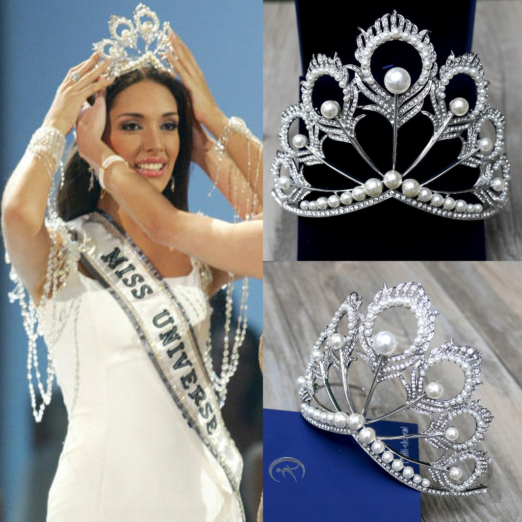 White Pearls Rhinestone Large Crown Wedding Tiaras Pageant Prom