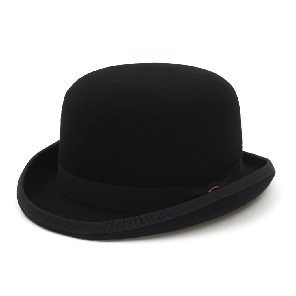 4 Sizes 100% Wool Felt Black Derby Bowler Hat For Men Women Satin Lined Fashion Party Formal Fedora Costume Magician Cap