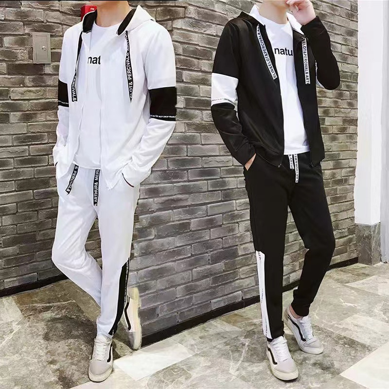 Autumn New Two-Piece Men'S Sweater Male Student Sports Jacket Hooded Suit Clothes + Pants Spring and Autumn Sweater Men's Suit
