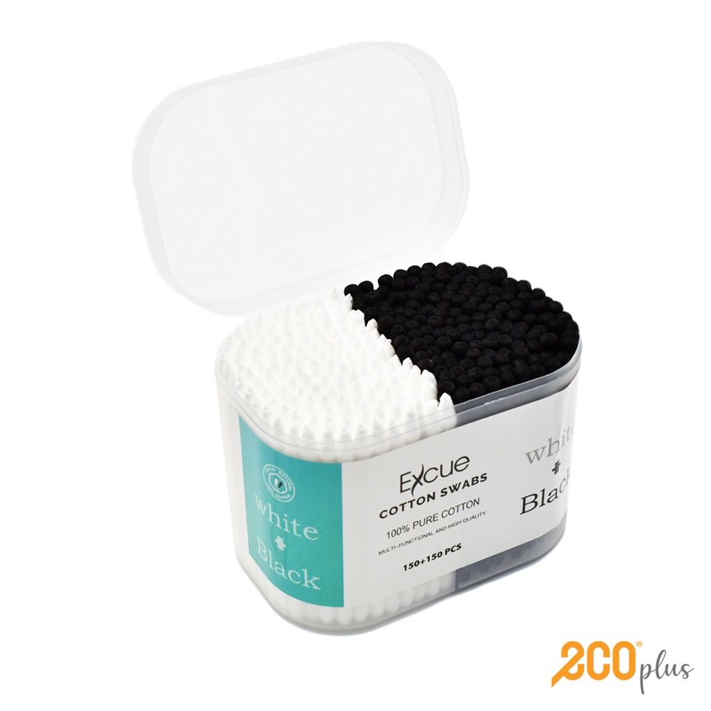 Excue 2in1 Black and White Cotton Buds Spiral and Pointy Head Cotton