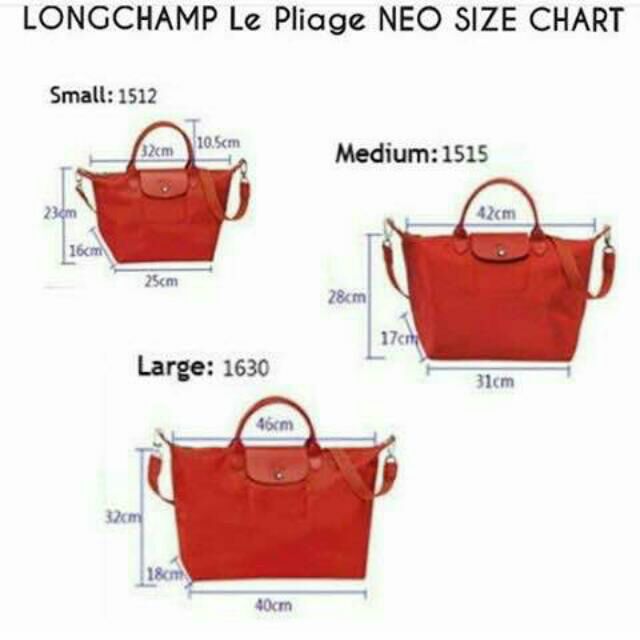 longchamp bag size in cm