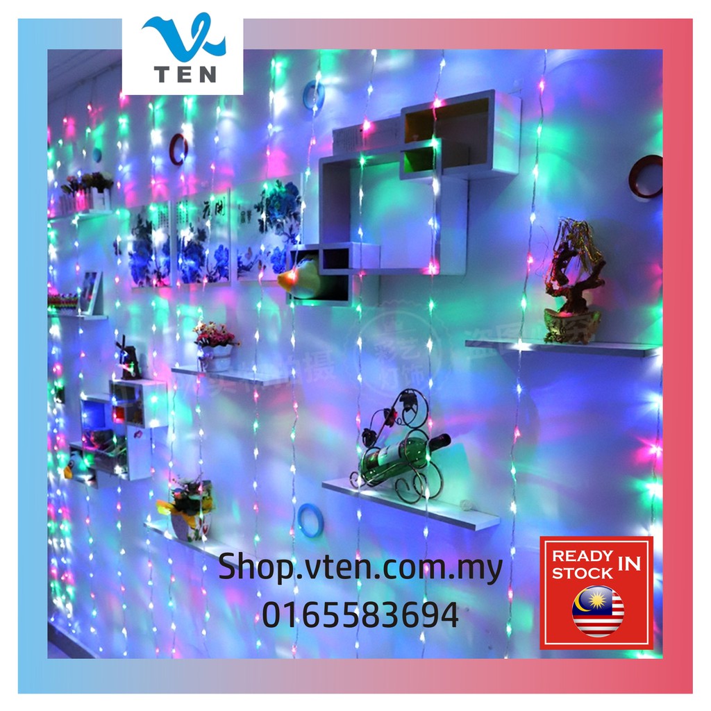 3MX3M 320LED Waterfall Running Lighting Curtain Light Christmas Decoration Light Lampu Raya Deepavali Light