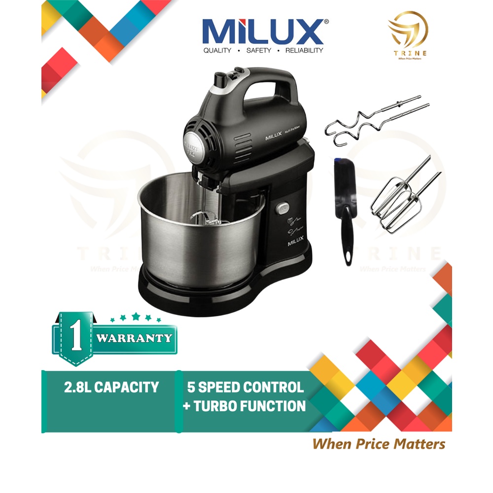 Milux Multi-Pro Stand & Hand Mixer with 5-Speed Control MSM-9512 / MSM9512 (Detachable as hand mixer))