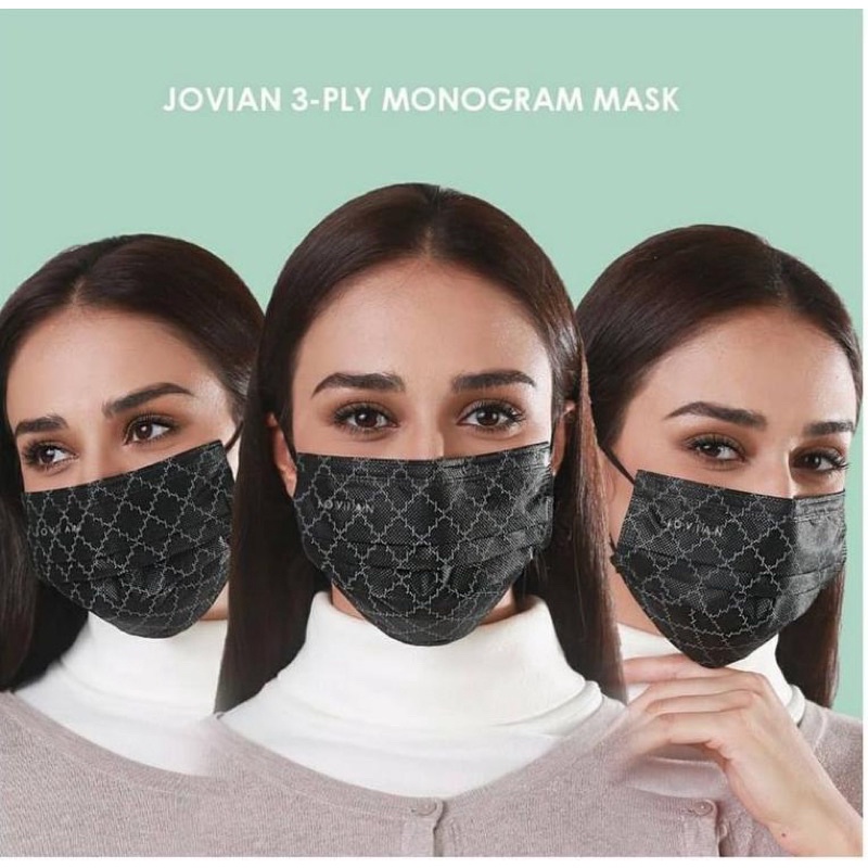 Jovian 3 Ply Monogram Mask - Black | Shopee Malaysia