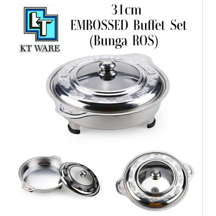 31cm round buffet set with glass cover / berkas lauk / Stainless Steel Tray Jamuan berkas lauk catering tray food tray