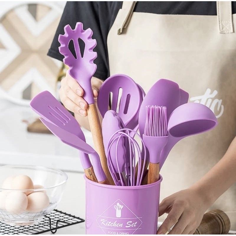 PERALATAN 13 in 1 Silicone Spatula - Spatula Set Cooking Utensils - Heat Resistant Silicone Spatula - Sodet Cooking Tools Set - Spatula Steak Clip Set Oil Brush Sillicone Utensil Set 11 Pcs - Baking Sutil Kitchen Cooking Utensils - Spatula Silicone - Cook