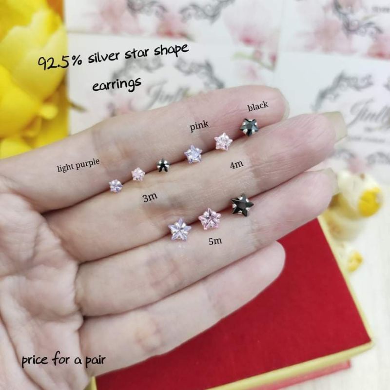 925纯银镶石星星耳环⭐(925 silver earrings)*subang perak {bentuk bintang