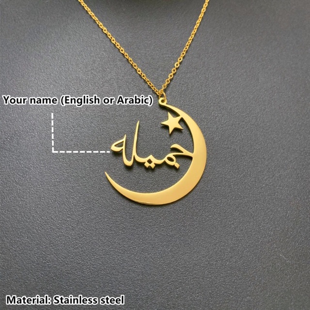 Customized Gold Name Necklace Moon Stra Necklaces Personalized Name Pendant Muslim Fashion Shopee Malaysia