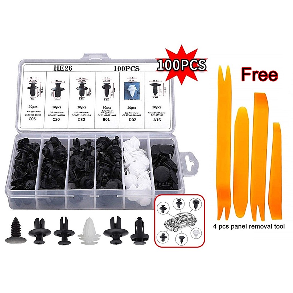 HE26 100Pcs Car Fastener Clip Bumper Push Pin Trim Kit Rivet Bumper ...