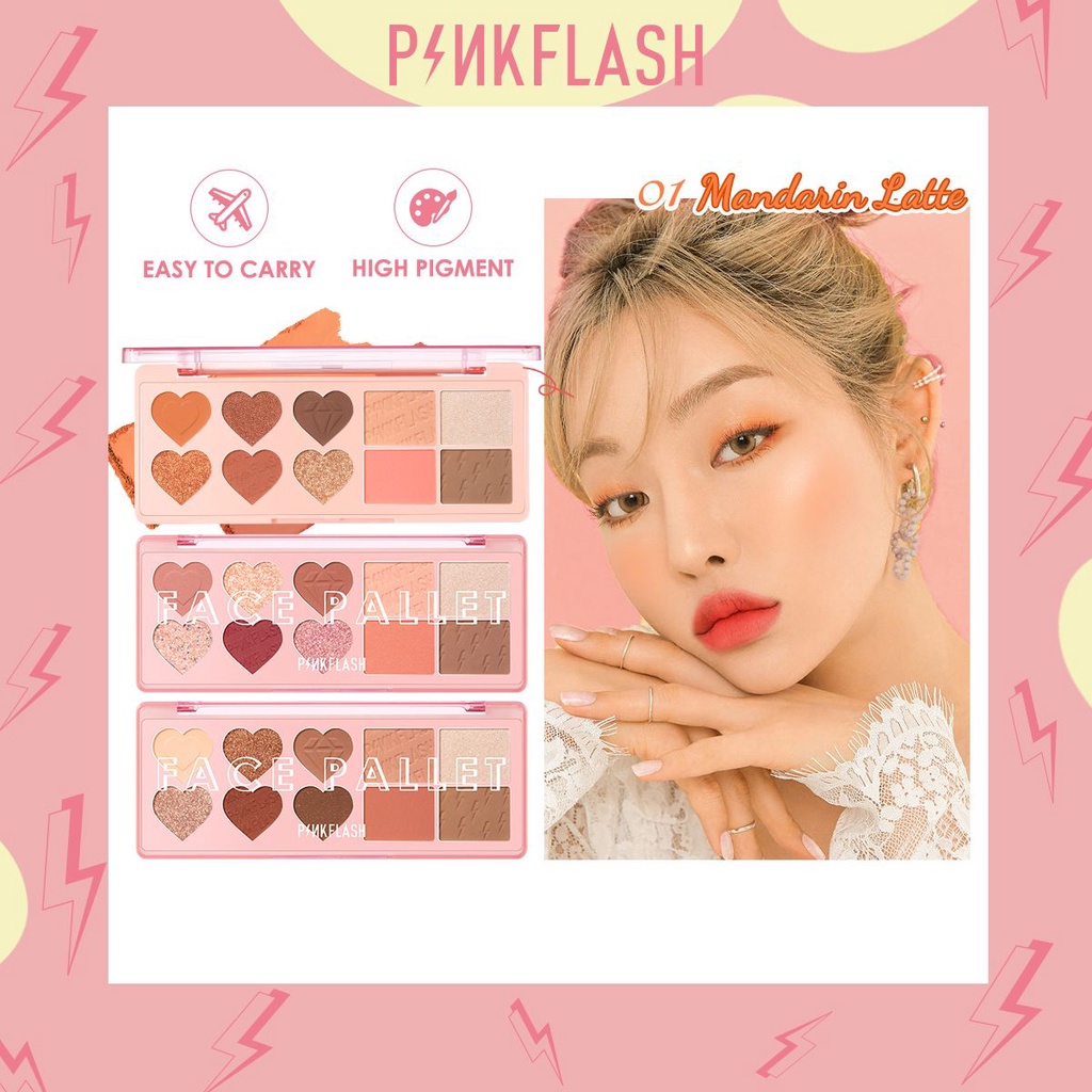 (Malaysia) PINKFLASH Eyeshadow 10 Color Multiple Face Palette Blusher Highlighter Contour 4in1 Pink Flash