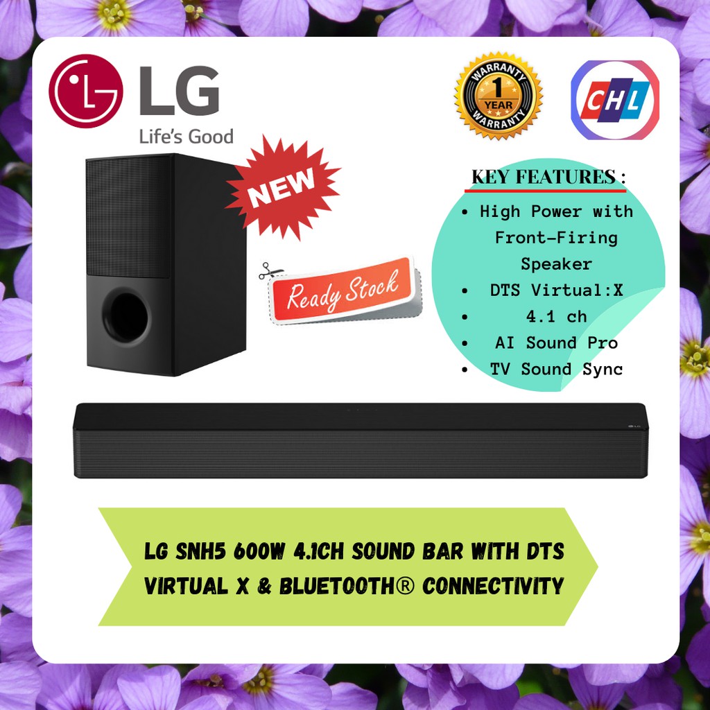 LG SNH5 600W 4.1ch Sound Bar with Subwoofer & Bluetooth® Connectivity