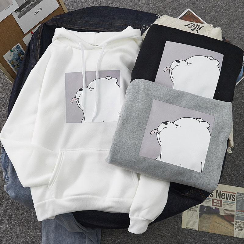shopee: Autumn Fashion Trend We Bare Bears Printed Pattern Style Men & Women Hoodie Top New Hooded Casual Long Sleeve Jacket Plus Size Outerwear (0:0:Size:White;1:2:Color:XL)