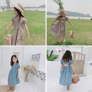 Se7en Summer Girl Sweet Floral Open Back Dress Baby Girl Korean Small Floral Dress