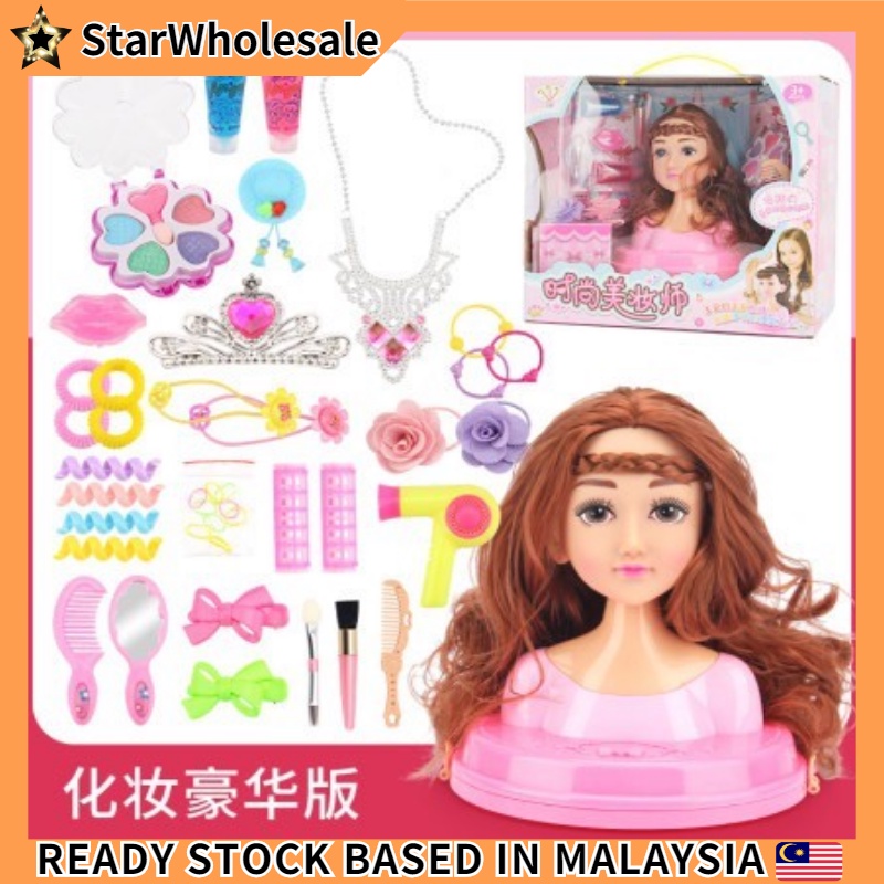 Makeup Barbie Doll Kids Hair Style Girls Pretend Play Cosmetics Make Up  Toys Half Body Toys | Shopee Malaysia