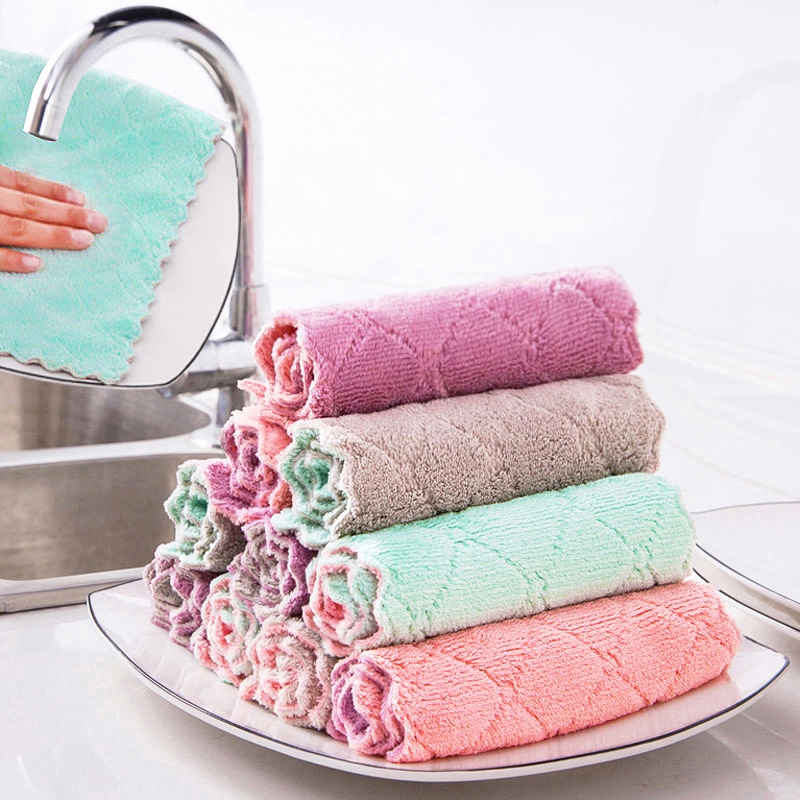 5PCS Super Absorbent Microfiber Kitchen Cloth Dish Cleaning Towel Household Z3I0 