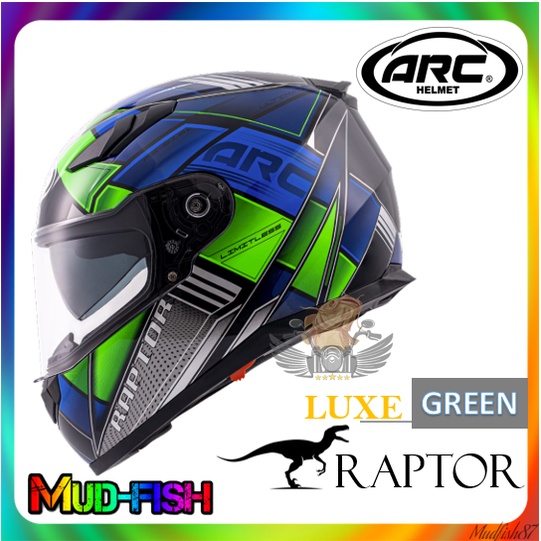 TOPI KELEDAR ARC RAPTOR LUXE FULLFACE HELMET Black / Blue GREEN