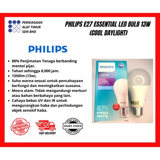 Philips Essential LED E27 Bulb 13W Energy Saving Light Downlight Mentol ...