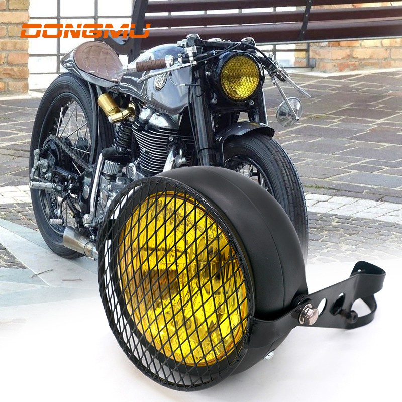 Universal Motorcycle Head Lamp Lampshade Grill Cover Retro Vintage Bracket Mask Mount Headlight for Harley Cafe Racer