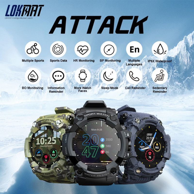 LOKMAT ATTACK 1.28 Touch Screen Sports Fitness Tracker Smart Watch Men Heart Rate Monitor Blood Pressure