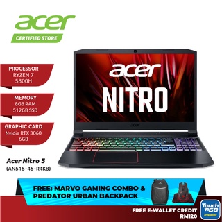 Acer Nitro 5 IPS 144HZ FHD Gaming Laptop (15.6”/RYZEN 7-5800H 8GD4 512SSD RTX3060 6GD6 WIN10/11) AN515-45-R69U/R4K8
