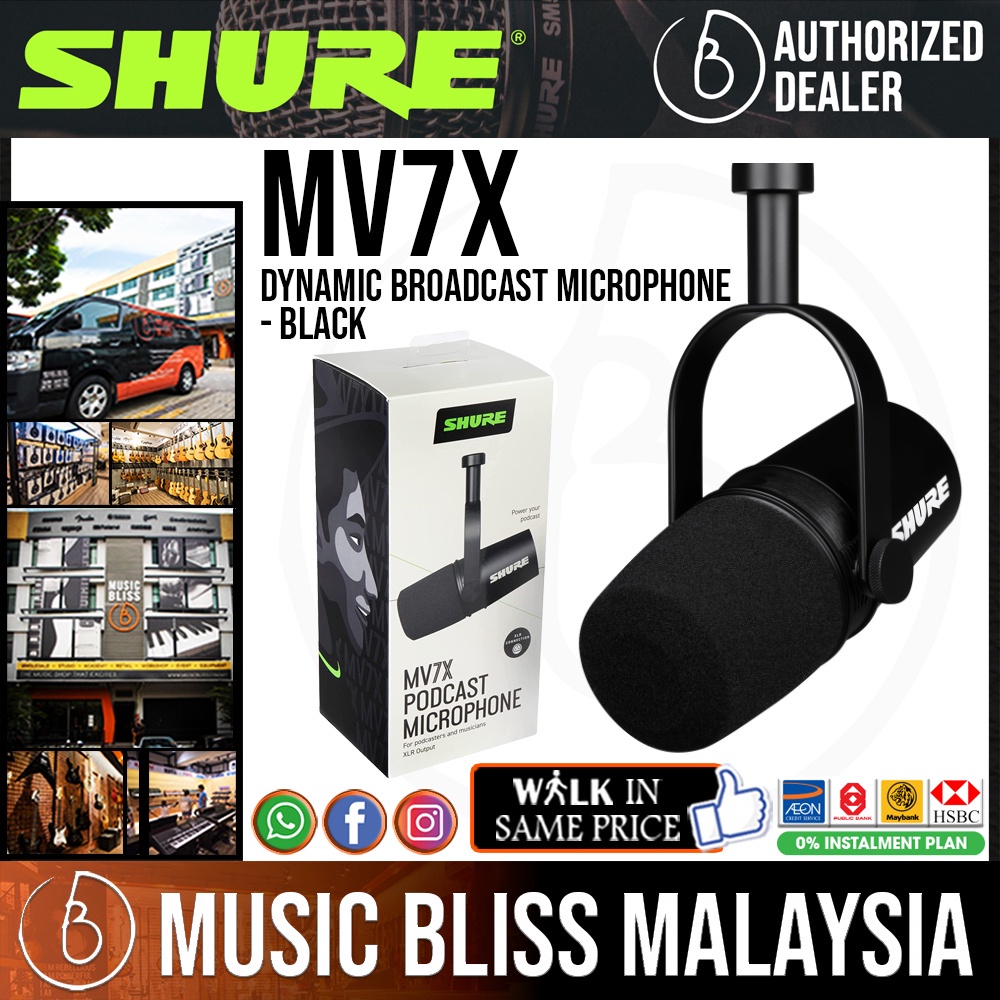 Shure MV7X Dynamic Broadcast Microphone, XLR Version Black (MV7X