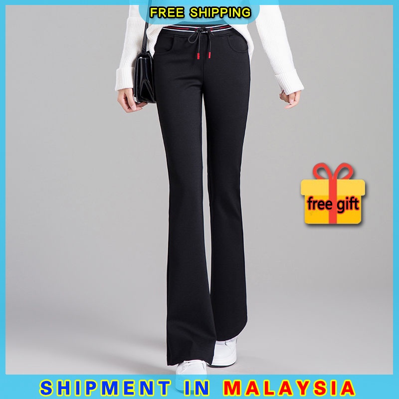 ✹Free Shipping Bootcut Long Pants Women Vintage Black Slim High Waist Pants Seluar Slack Perempuan Wanita Muslimah Hitam