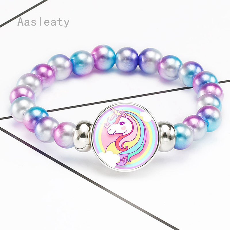 Gelang Manik-manik Bentuk Unicorn Warna Pelangi untuk Anak Perempuan