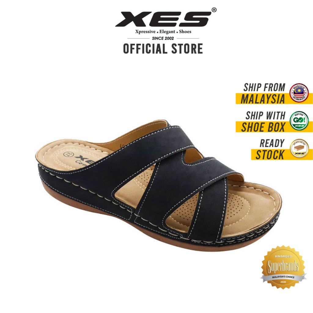 Goods in stock XES Ladies Slip-on Comfort Sandals - Black/Maroon LCKL6051