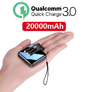 Mini power bank 20000mah Latest Fast Charging Built-in 3 Cables Digital Display Powerbank Portable External Battery Pack