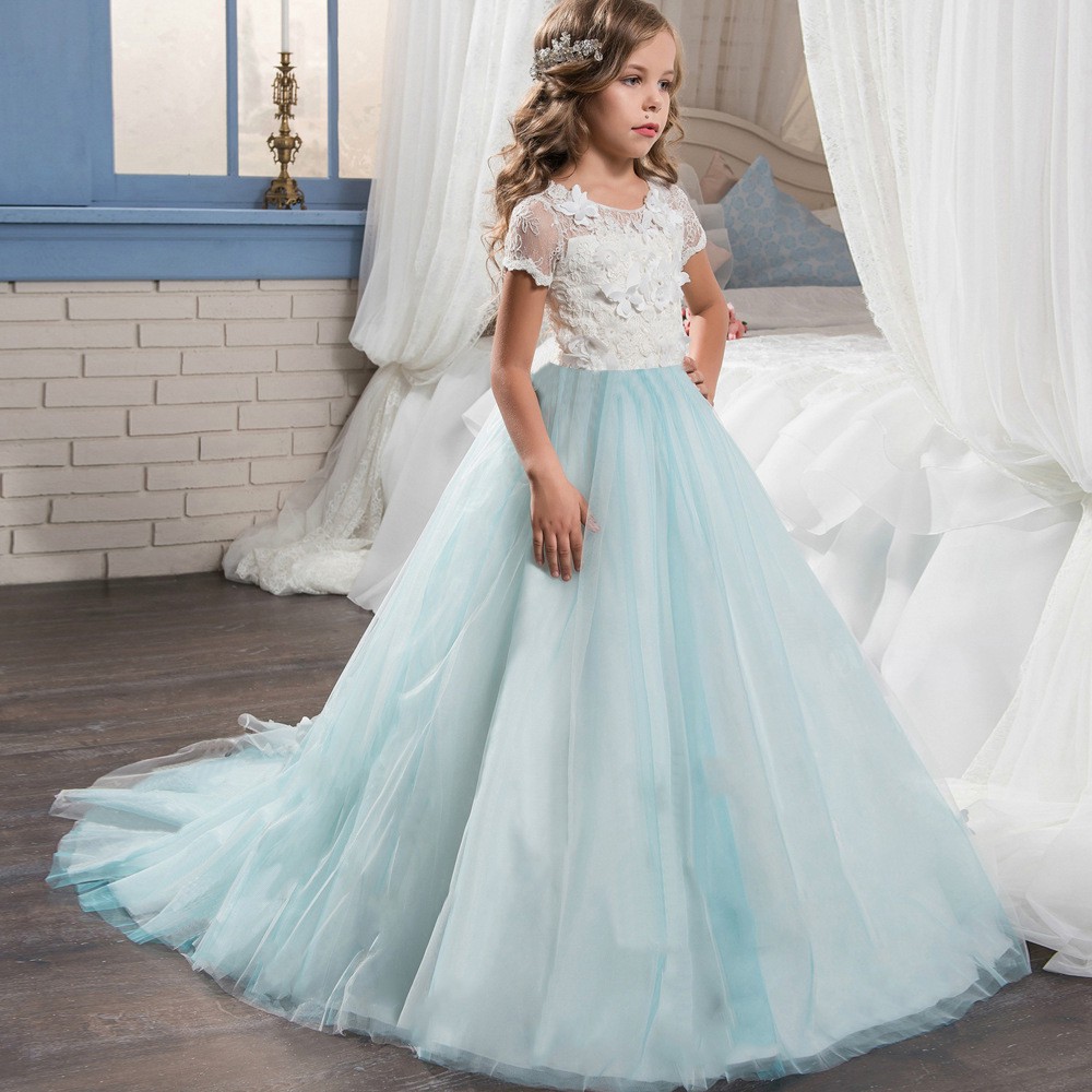 Kids Girl Elegant Floor Length Dresses Children Evening Party