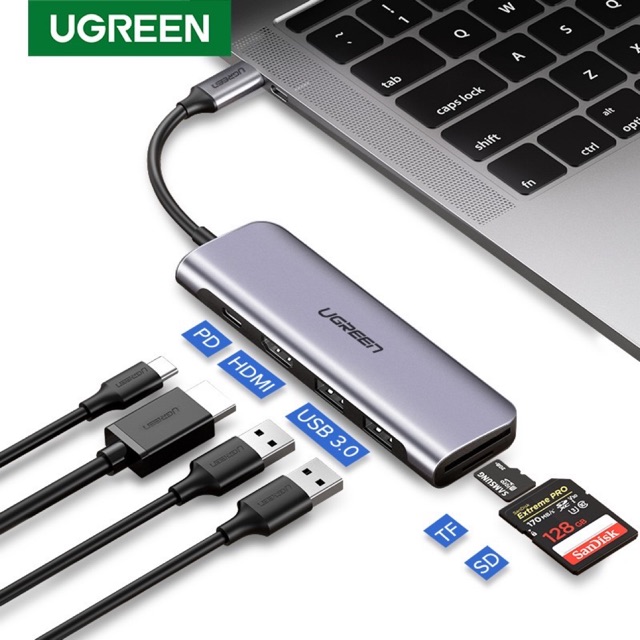 UGREEN 70411 USB C Hub 6 in 1 Type C to HDMI 4K, 2 USB 3.0 Ports, Card ...