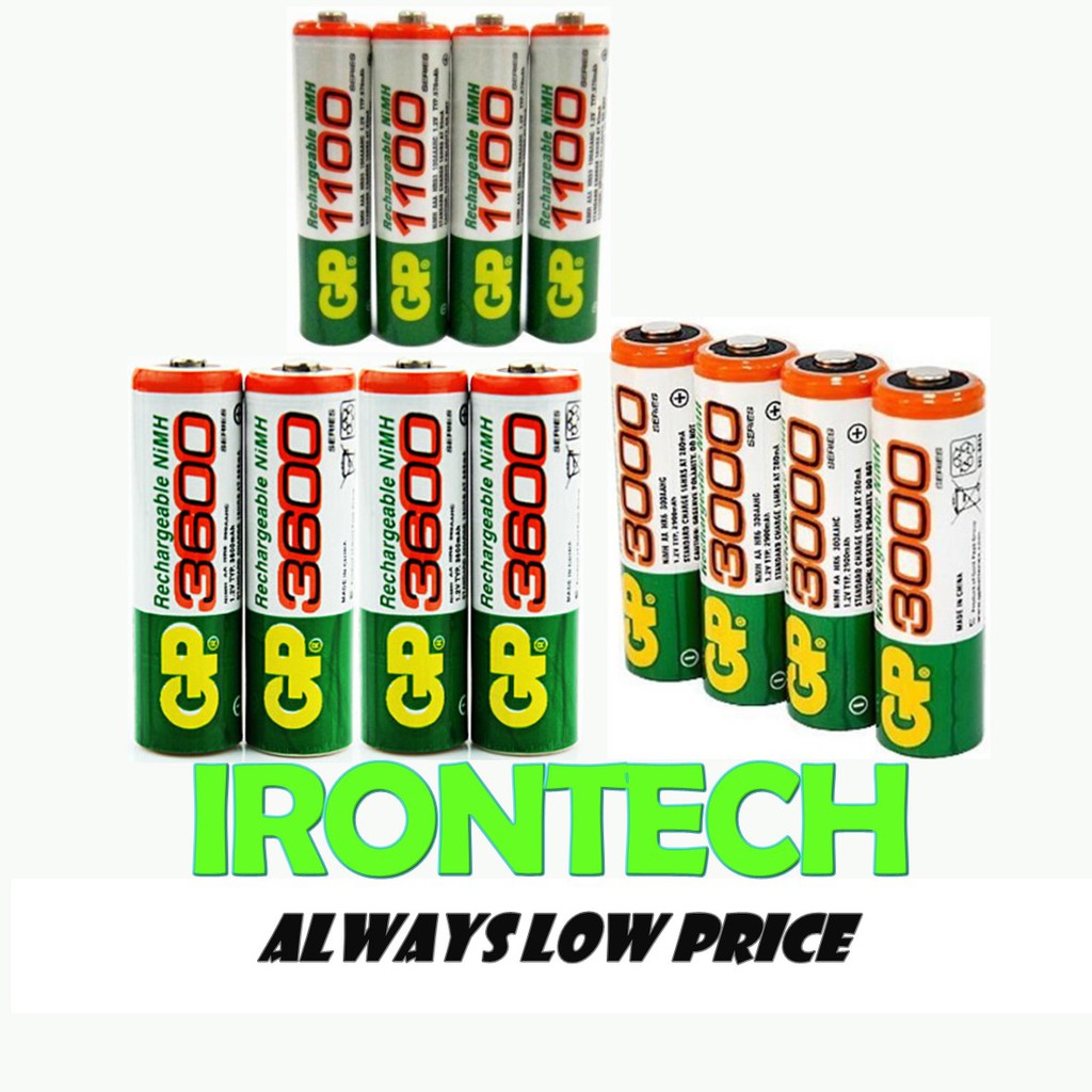 4PCS GP AA AAA 1100mAh 3000mAh 3600MAH 1.2V Rechargeable Battery + Free Battery Box Shopee